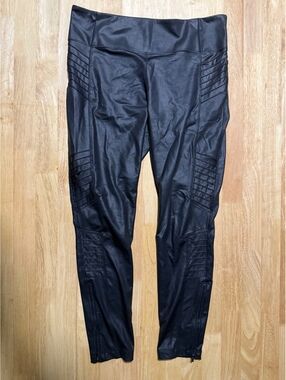 Athleta Delancey Gleam Moto Tight Women’s Large Black Faux Leather Leggings